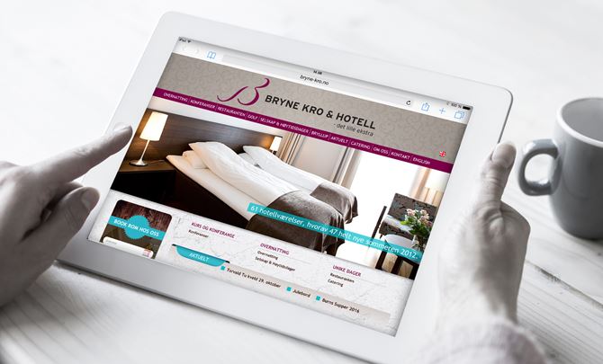 Bryne kro og hotell nettside på nettbrett