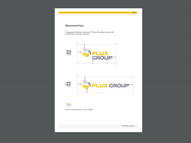Logo til Flux Group presentert i profilmanual